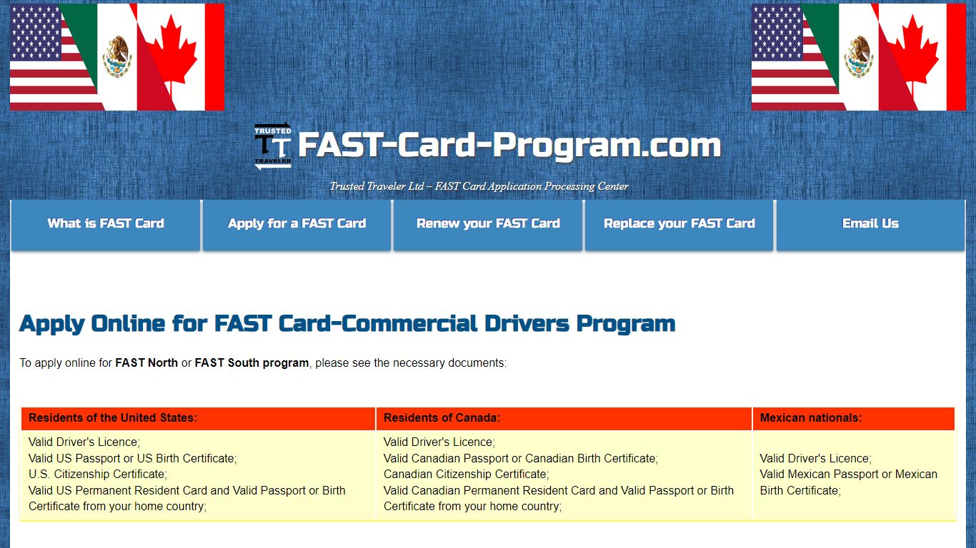 FAST Card/Pass - Application Online | FAST-Card-Program.com