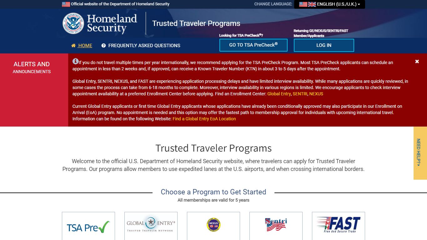 Official Trusted Traveler Program Website | Department of Homeland Security